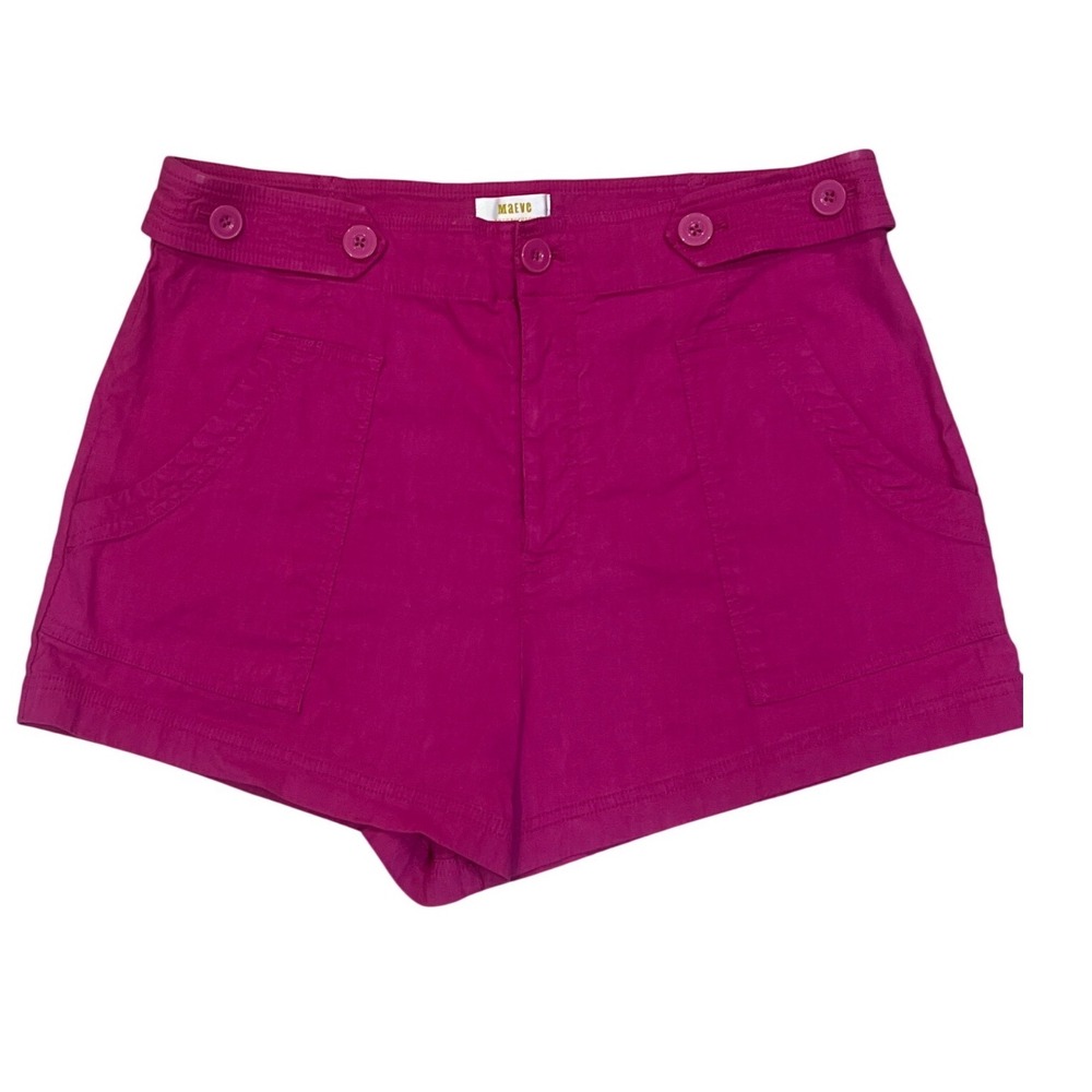 Maeve Collette Sailor Magenta Pink Linen Blend High Waisted Button Tab Shorts 14